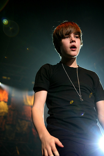 Justin Bieber with open mouth