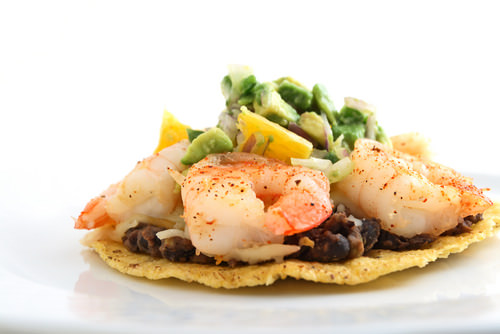 Shrimp tacos with avocado salsa