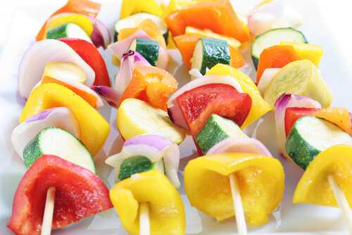 Bright red, yellow and orange fruits and veggies