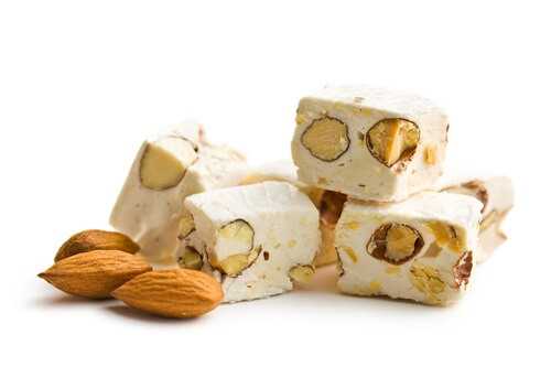 white nougat with almonds