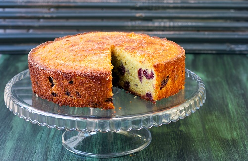 Blueberries on polenta pound cake