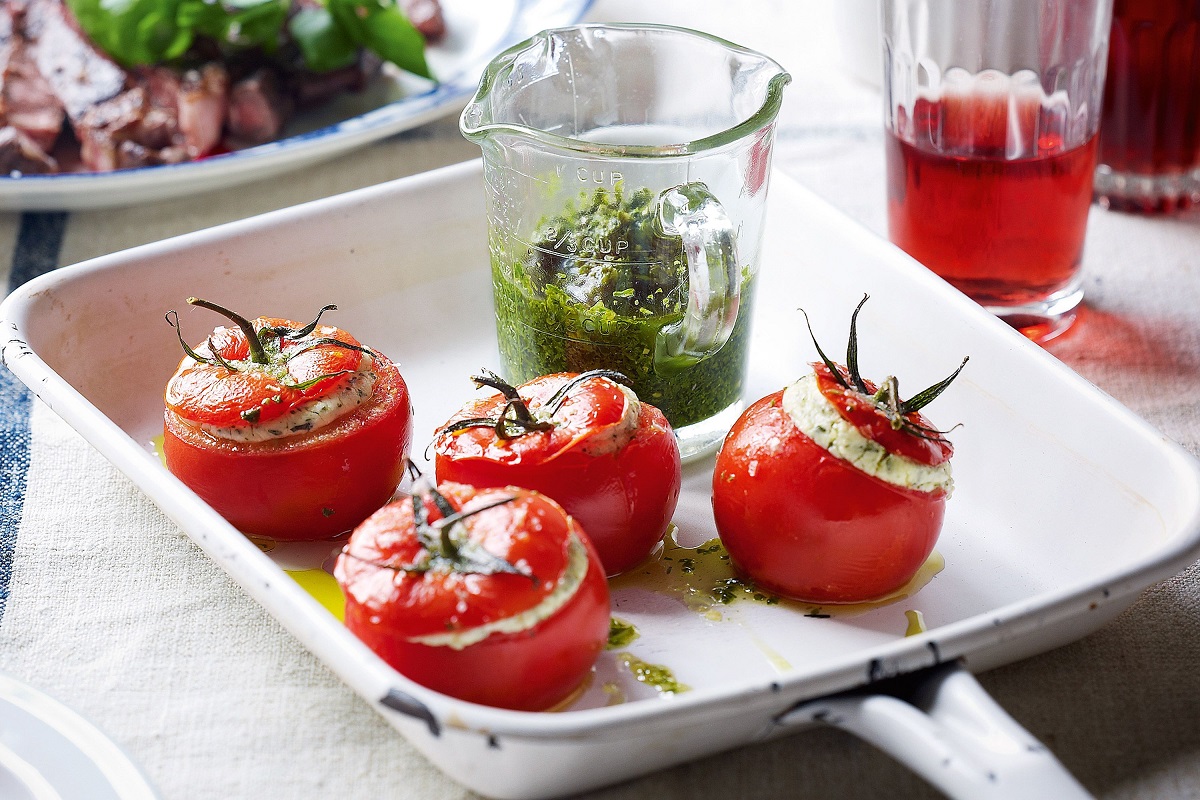 Cheese and Pesto Stuffed Tomatoes