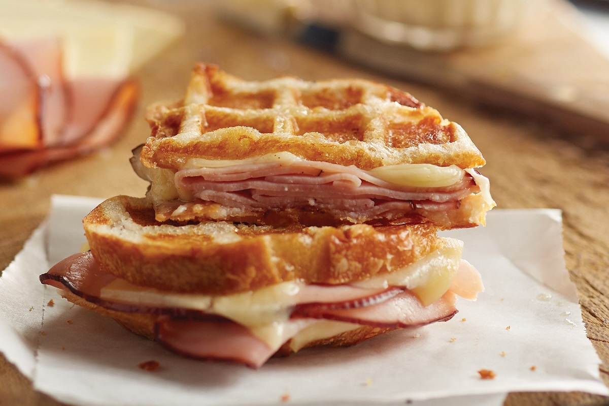 Grilled Ham and Cheese Waffle Sandwiches