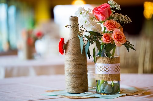 Wine-themed decor for the tables