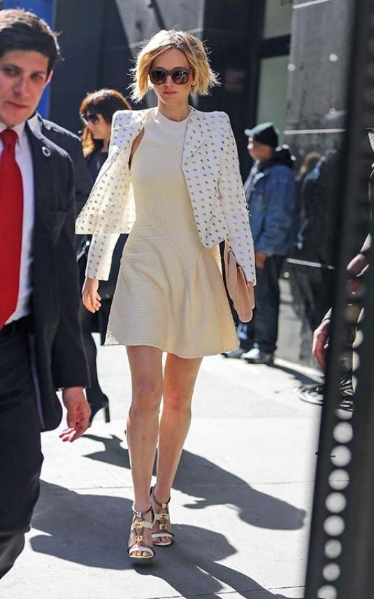 White Patterned Blazer, Short Cream Dress