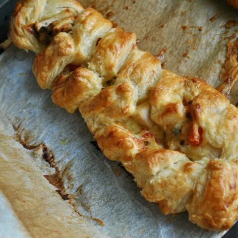 Chicken and Cheese Puff Pastry Braids