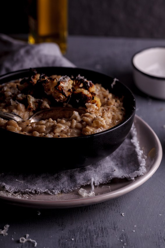 roasted cauliflower risotto with truffle oil