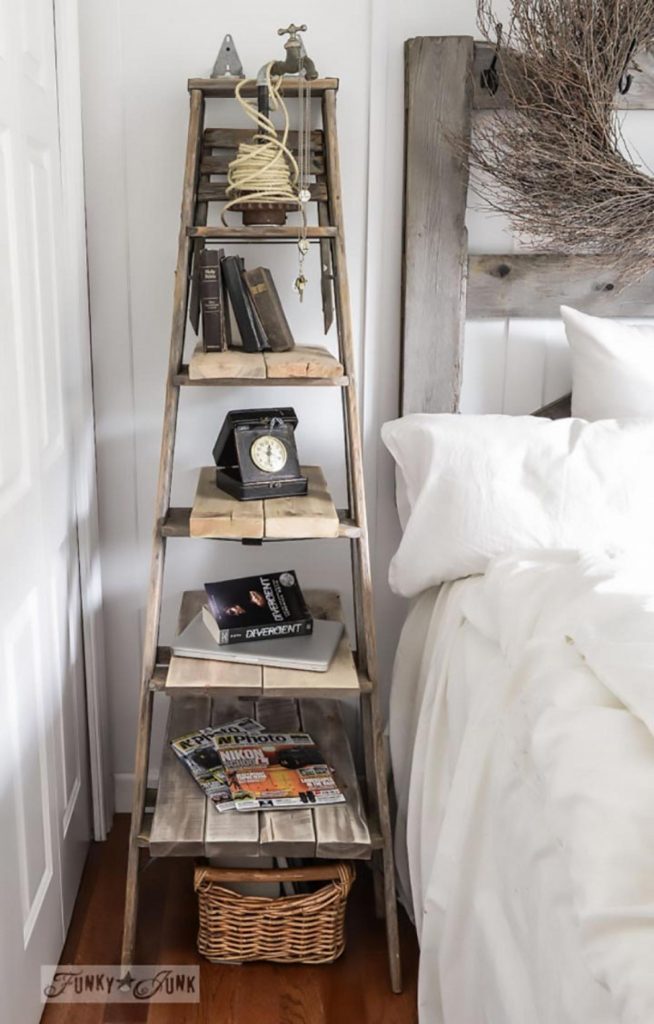 A stepladder nightstand