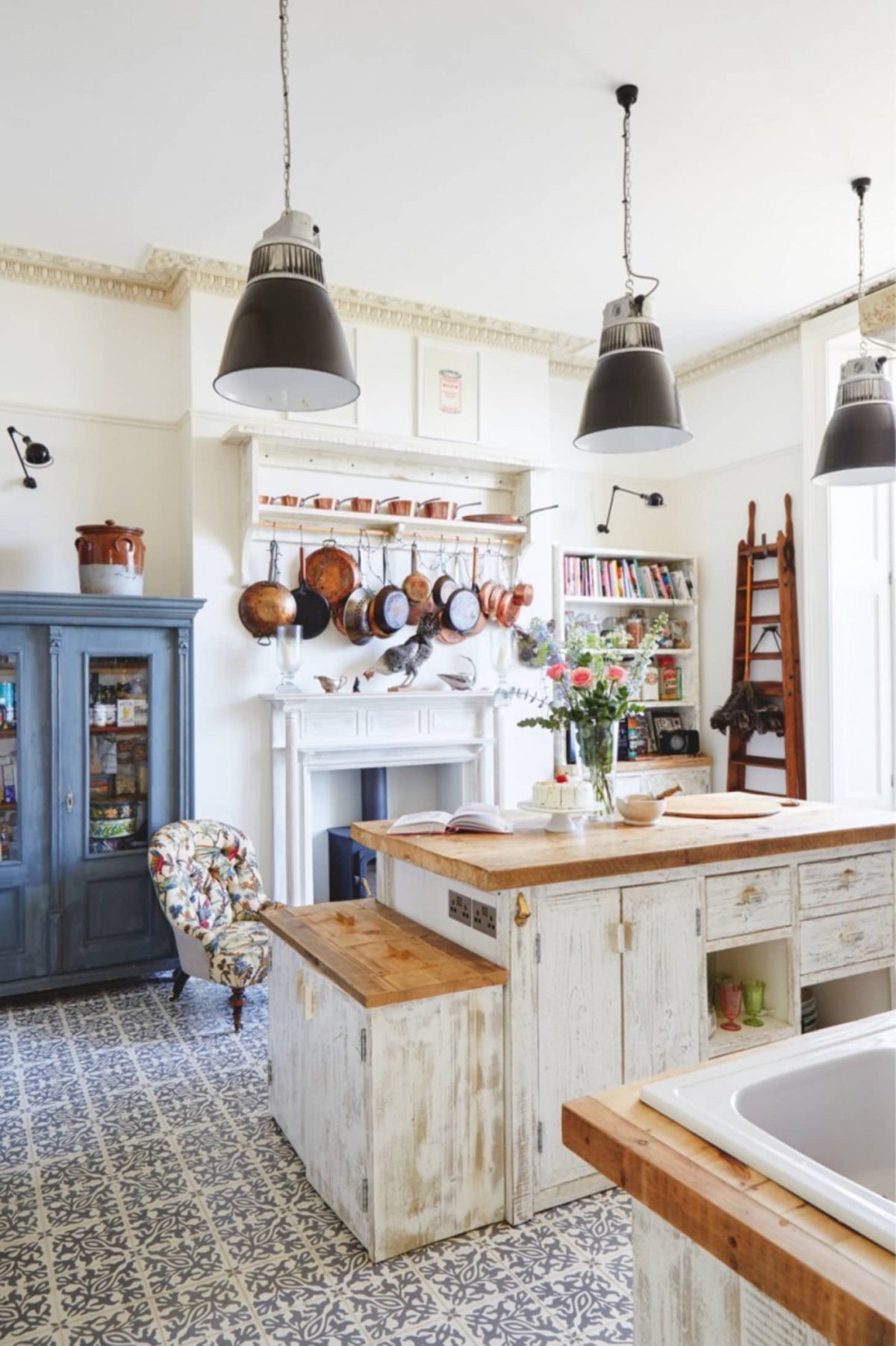 An old armoire for extra storage in the kitchen