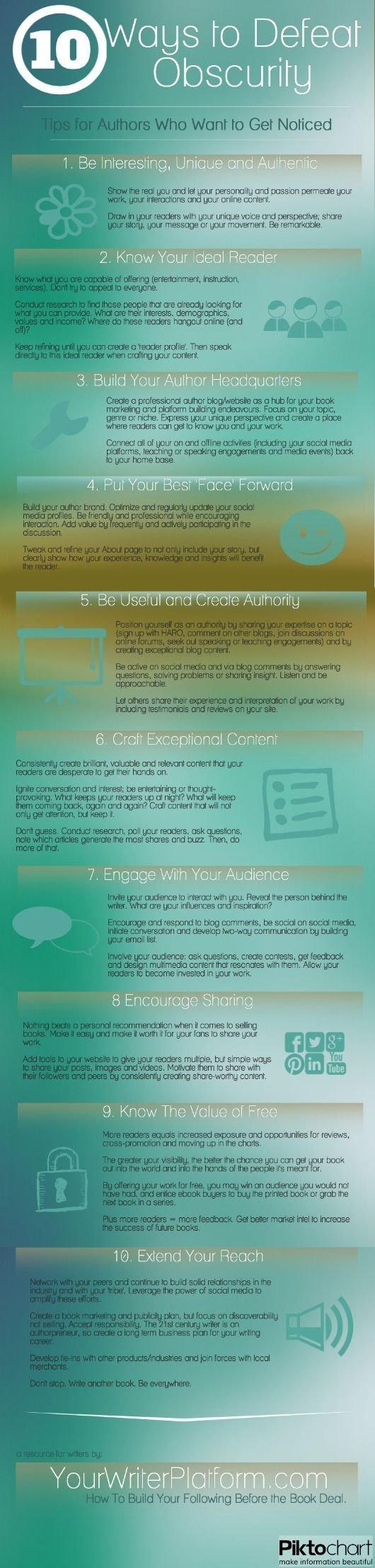 10 Ways To Defeat Obscurity Tips For Authors Who Want To Get Noticed Infographic