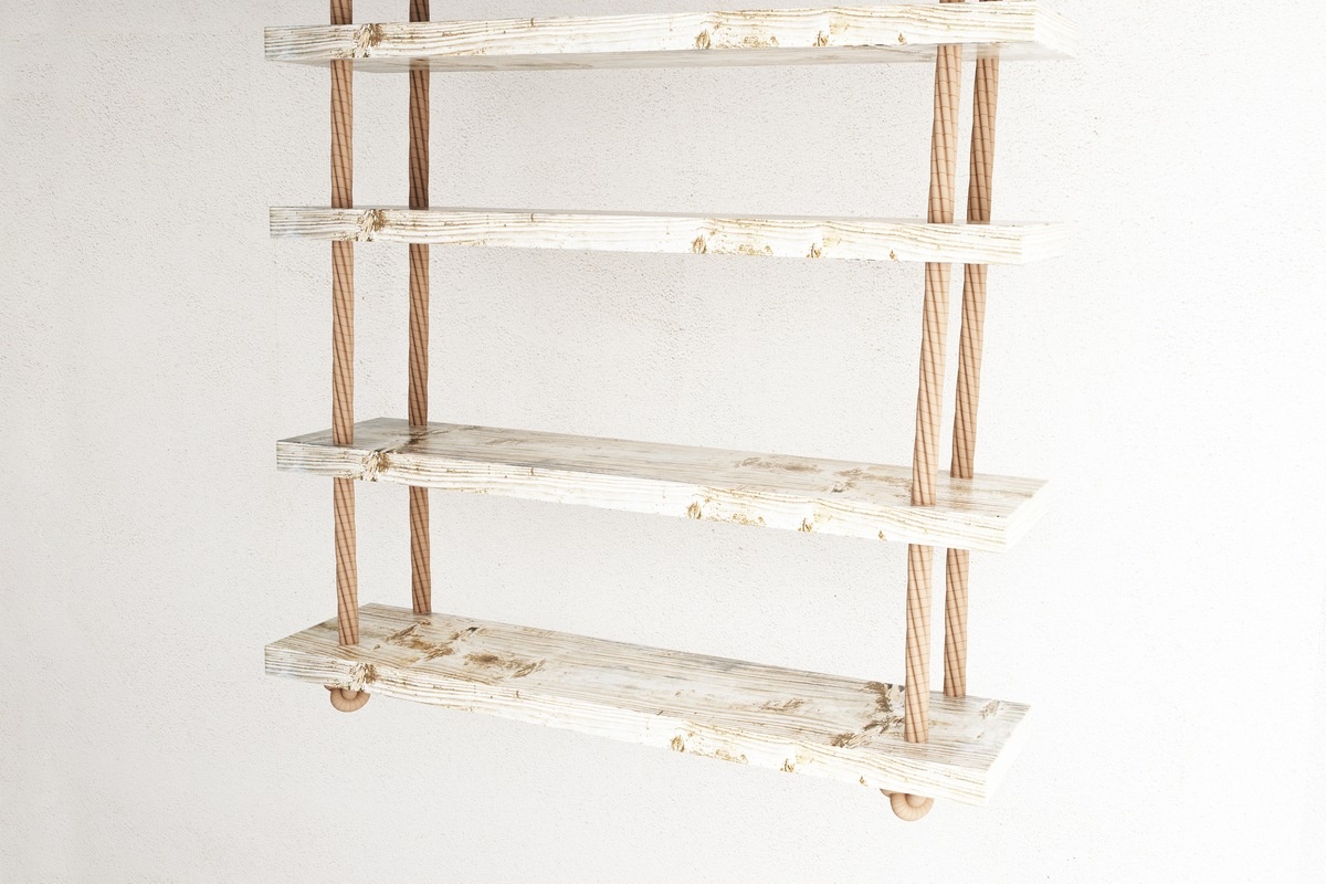 A rope-suspended shelf