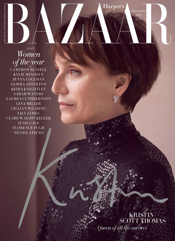 Kristin Scott Thomas British Harper's Bazaar Cover December 2018