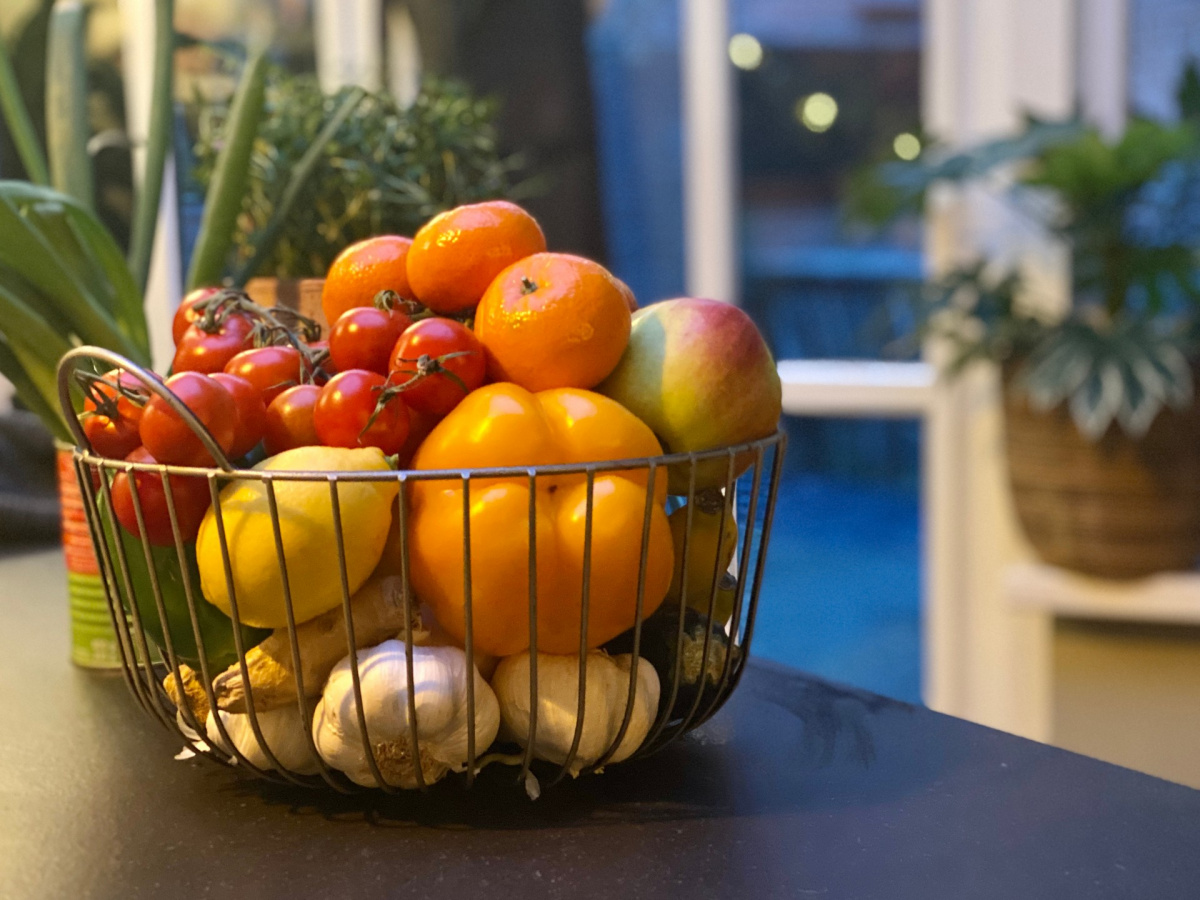 A kitchen vegetable basket