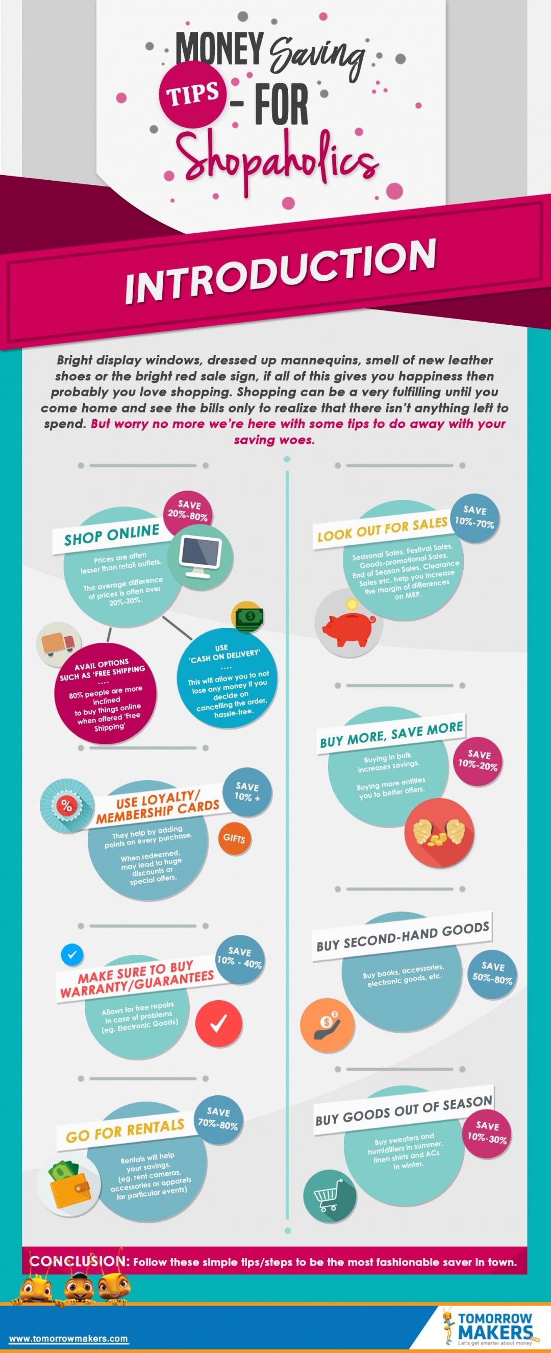 Money Saving Tips For Shopaholics Infographic