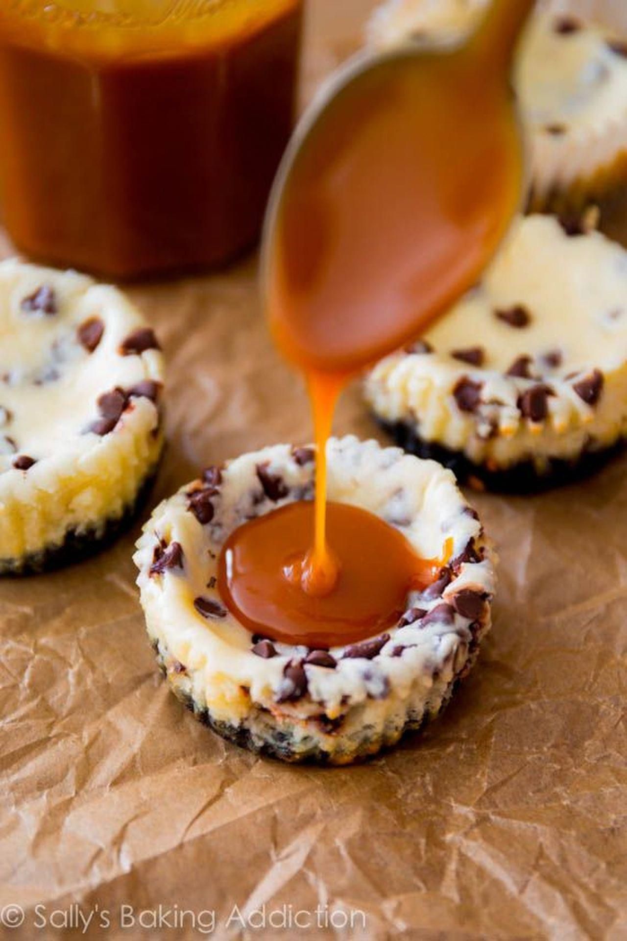 Salted Caramel Chocolate Chip Cheesecakes