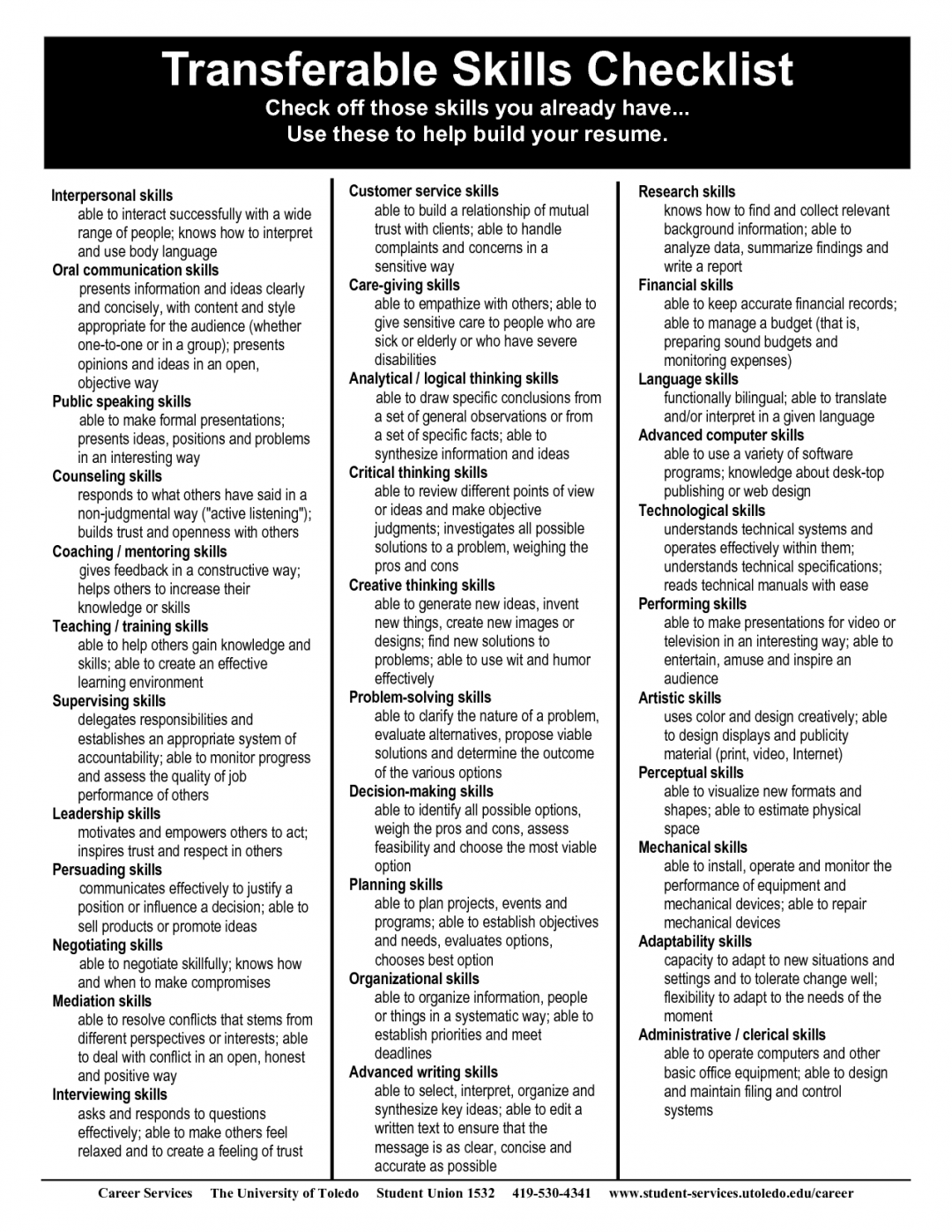 Transferable Skills Checklist