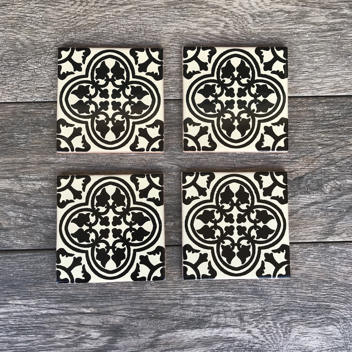 Stencil-painted tile coasters