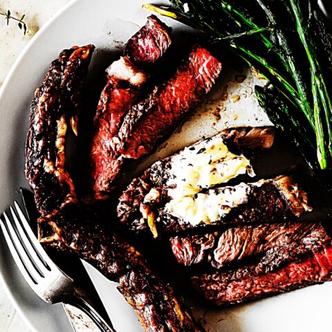 Meal photo - Grilled Black Pepper Ribeye Steaks with Thyme-Shallot Butter