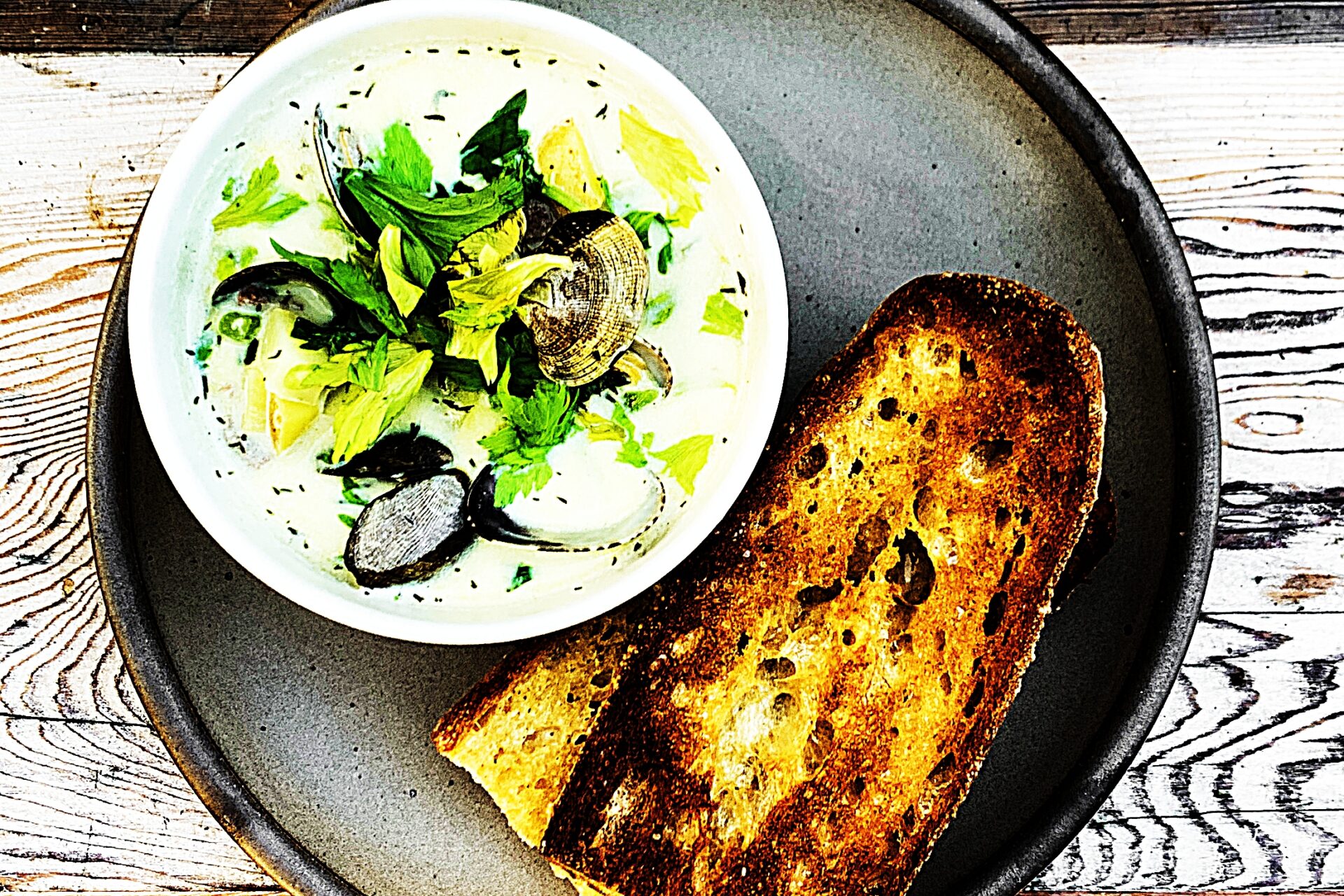 Meal photo - Imperfect Foods Clam Chowder with Garlicky Bread