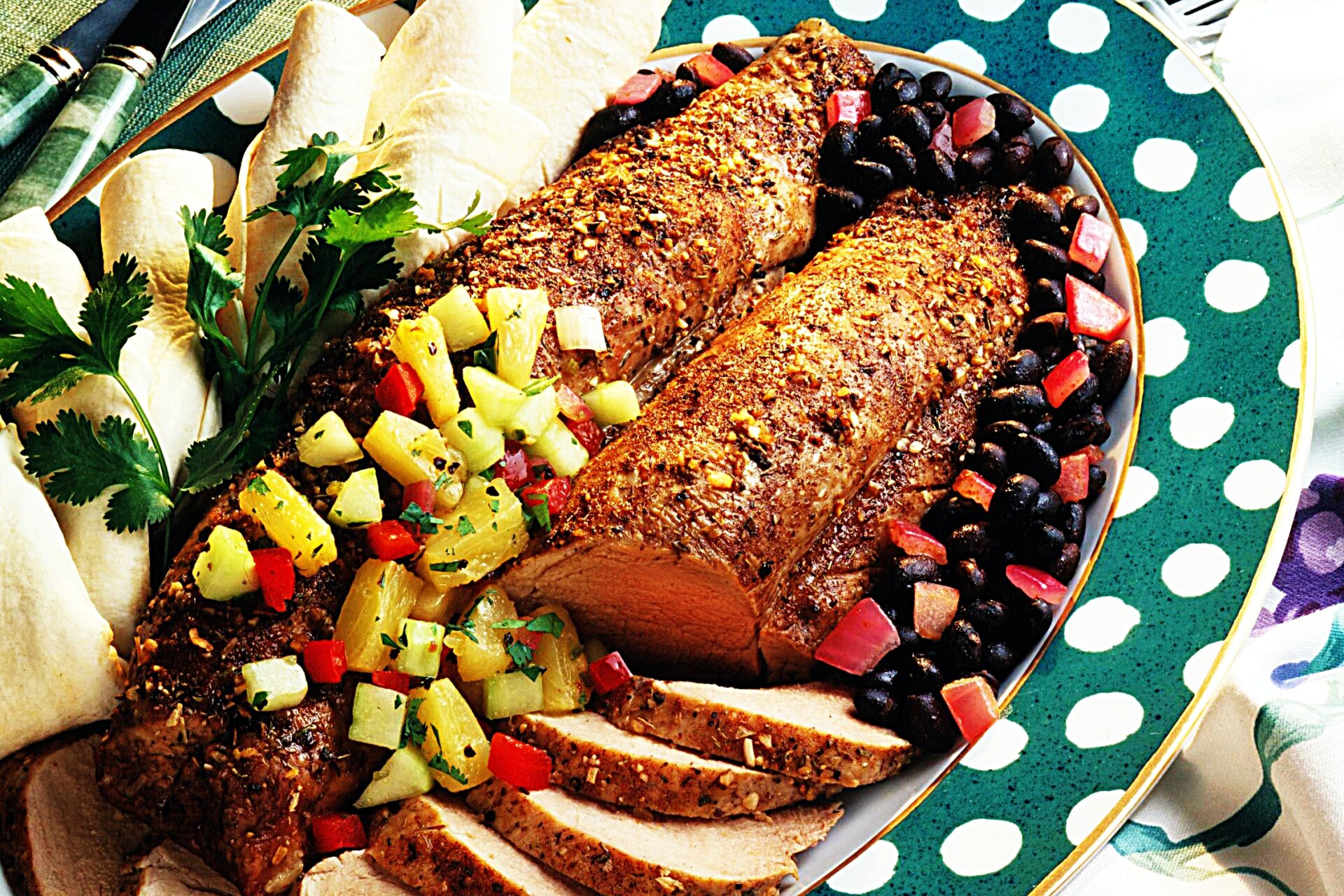 Meal photo - Jerk Pork Tenderloin with Black Beans and Pineapple & Cucumber Salsa