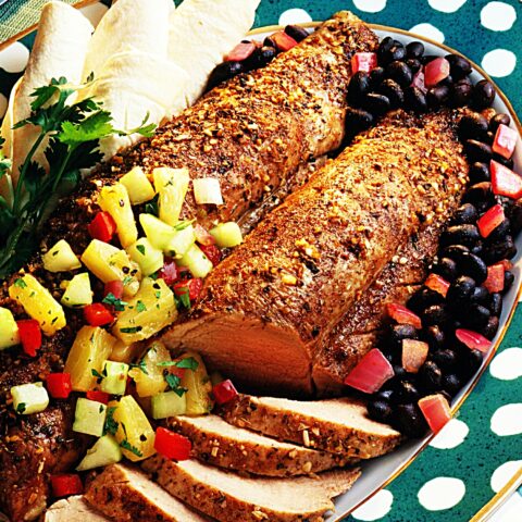 Meal photo - Jerk Pork Tenderloin with Black Beans and Pineapple & Cucumber Salsa