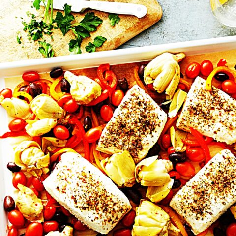 Meal photo - Sheet-Pan Halibut with Mediterranean Vegetables