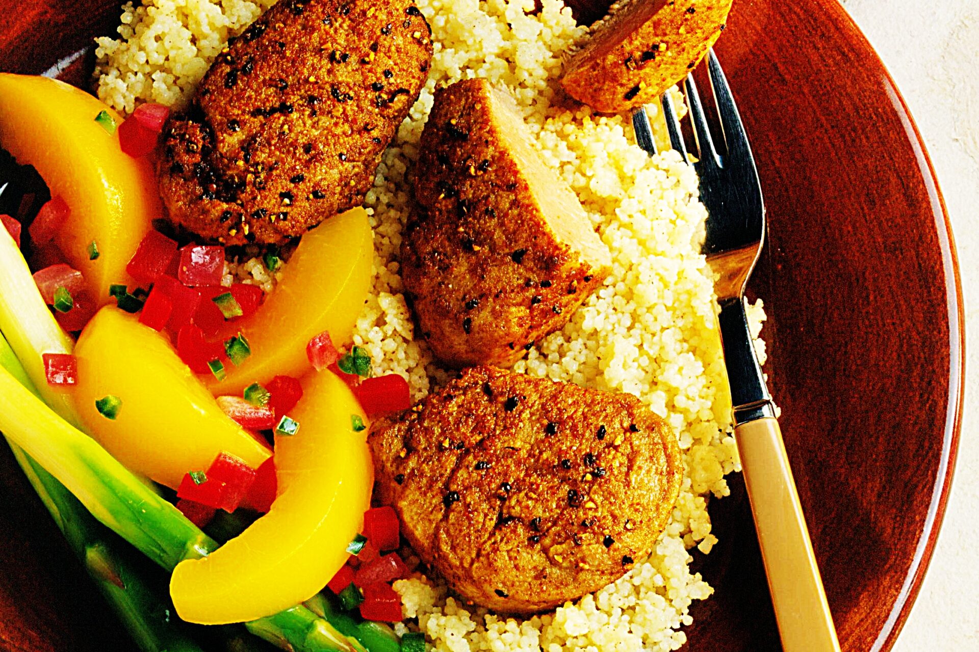 Meal photo - Southwestern Pork Medallions with Cinnamon Couscous & Peach Chutney