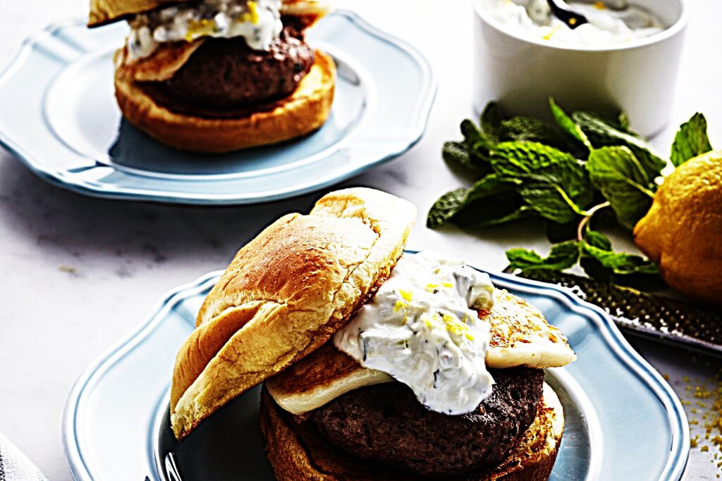 Meal photo - Spiced Lamb Burgers with Halloumi and Cucumber Sauce