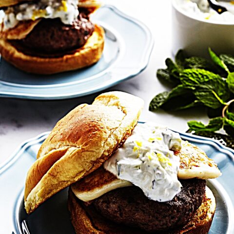 Meal photo - Spiced Lamb Burgers with Halloumi and Cucumber Sauce