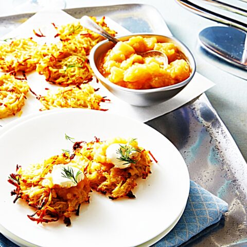 Meal photo - Oven-Fried Potato Latkes with Applesauce