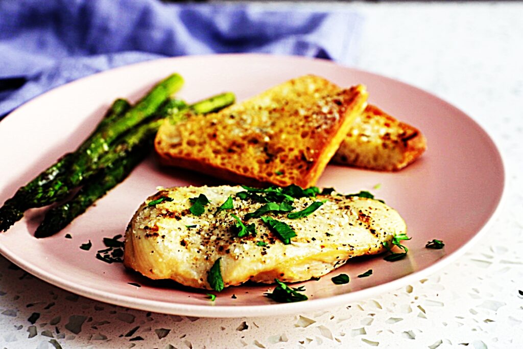 Meal photo - Sheet Pan Caesar Chicken and Asparagus with Garlic Bread