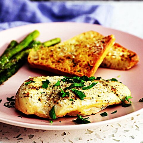 Meal photo - Sheet Pan Caesar Chicken and Asparagus with Garlic Bread