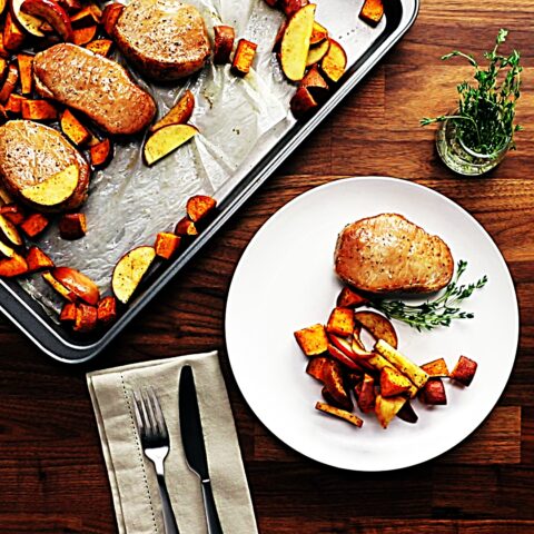 Meal photo - Sheet Pan Pork Chops with Sweet Potatoes and Apples