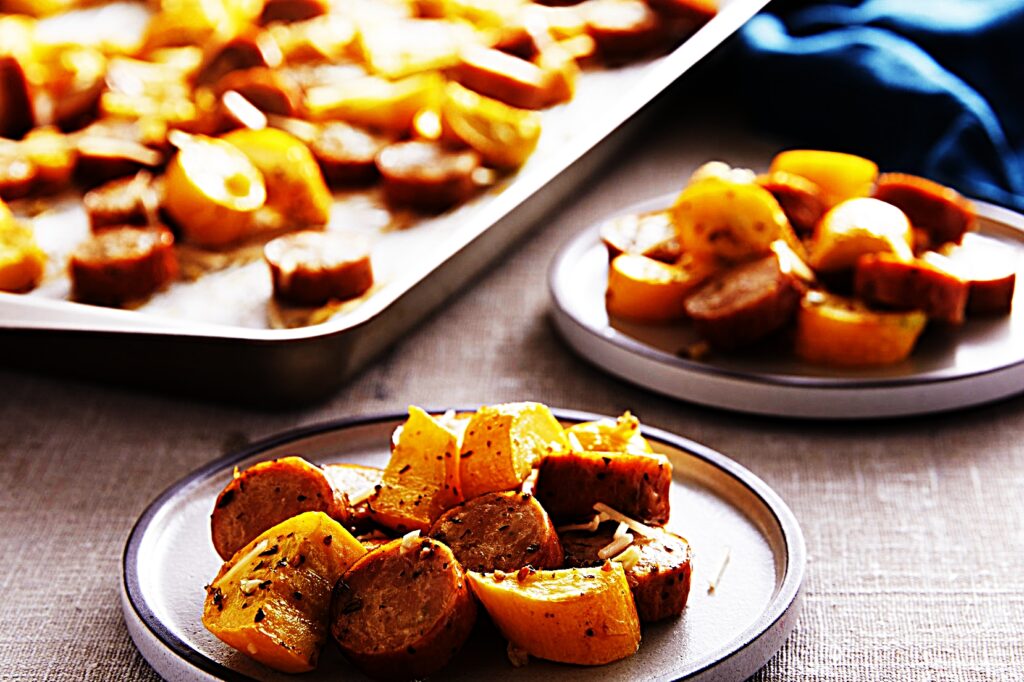 Meal photo - Sheet Pan Yellow Squash and Chicken Sausage