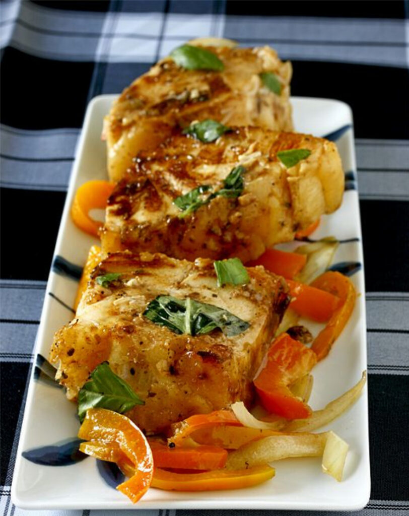 Medallions of Sea Bass in Lime Garlic Sauce