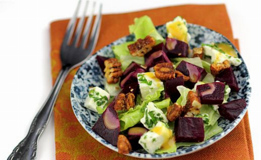 Roasted Beet Salad with Feta and Candied Pecans