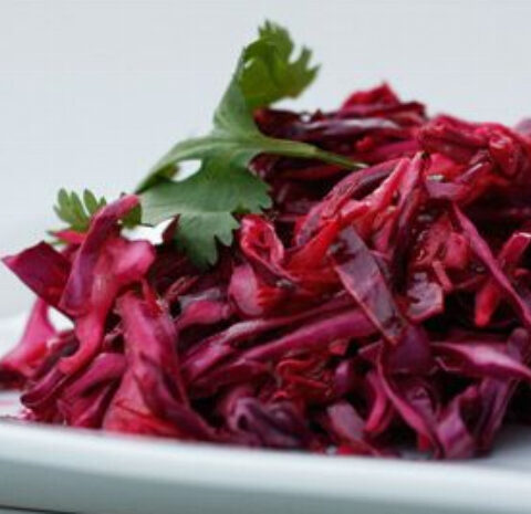 Red Cabbage Salad with Poppy Seed and Caramelized Onion Vinaigrette