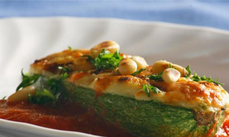 Goat Ricotta Cheese and Pine Nut Stuffed Baby Zucchini