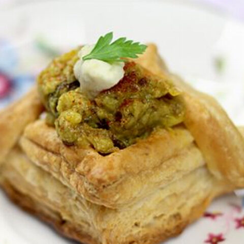 Indian Style Eggplant Appetizers (Baigan Bharta Puff Pastry Recipe)