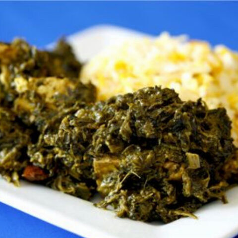 Palak Paneer (Fried Indian Cheese in Garam Masala and Cream Spinach)