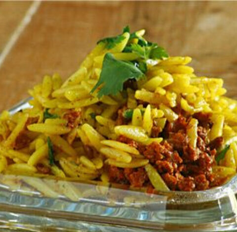 Saffron Orzo with Fennel and Vegetarian Chorizo