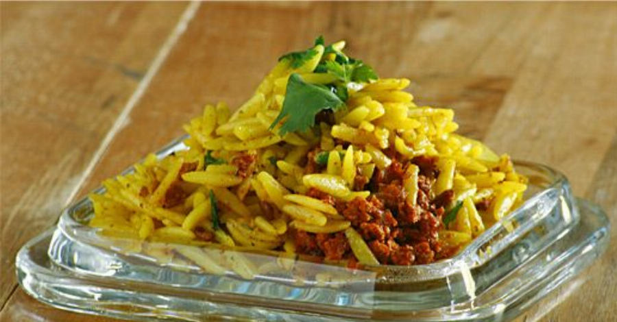 Saffron Orzo with Fennel and Vegetarian Chorizo