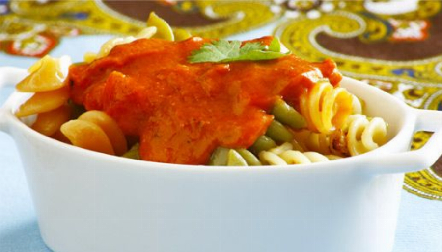 Tri-Color Fusilli Pasta with Mascarpone Tomato Sauce