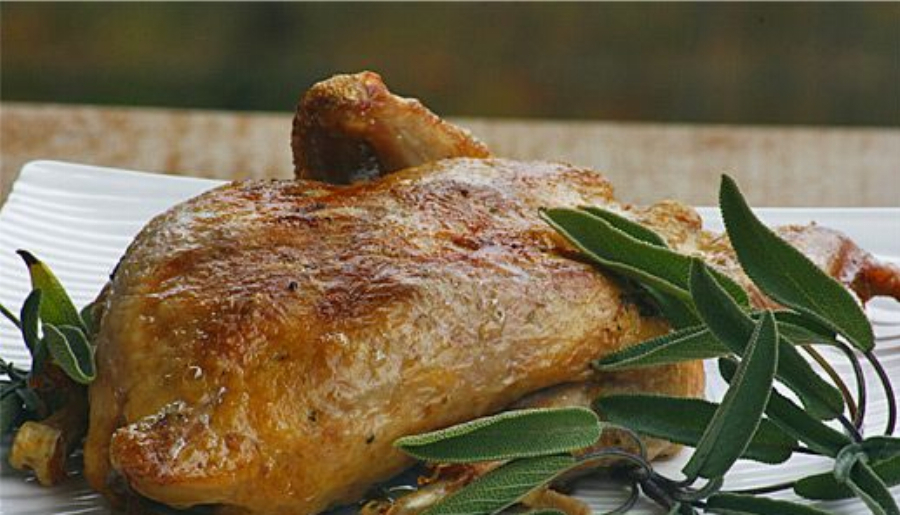 Roasted Pheasant Stuffed with Sage and Granny Smith Apples