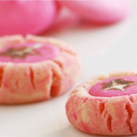 Mint and Chocolate Filled Rose Thumbprint Cookies