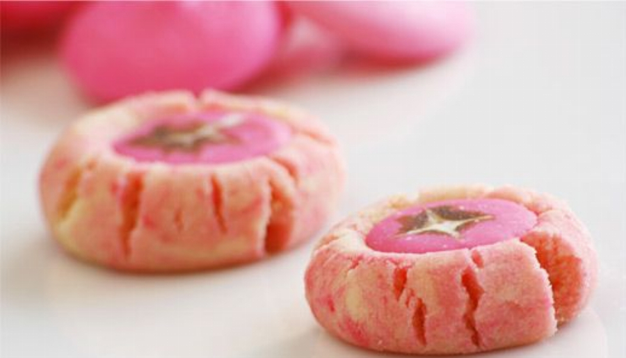 Mint and Chocolate Filled Rose Thumbprint Cookies