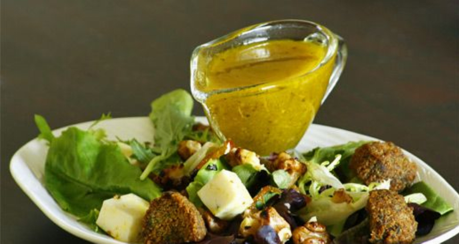 Falafel Salad with Lemon Tahini Vinaigrette