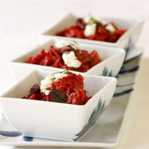 Rosemary Roasted Beet Risotto with Ricotta Salata Cheese