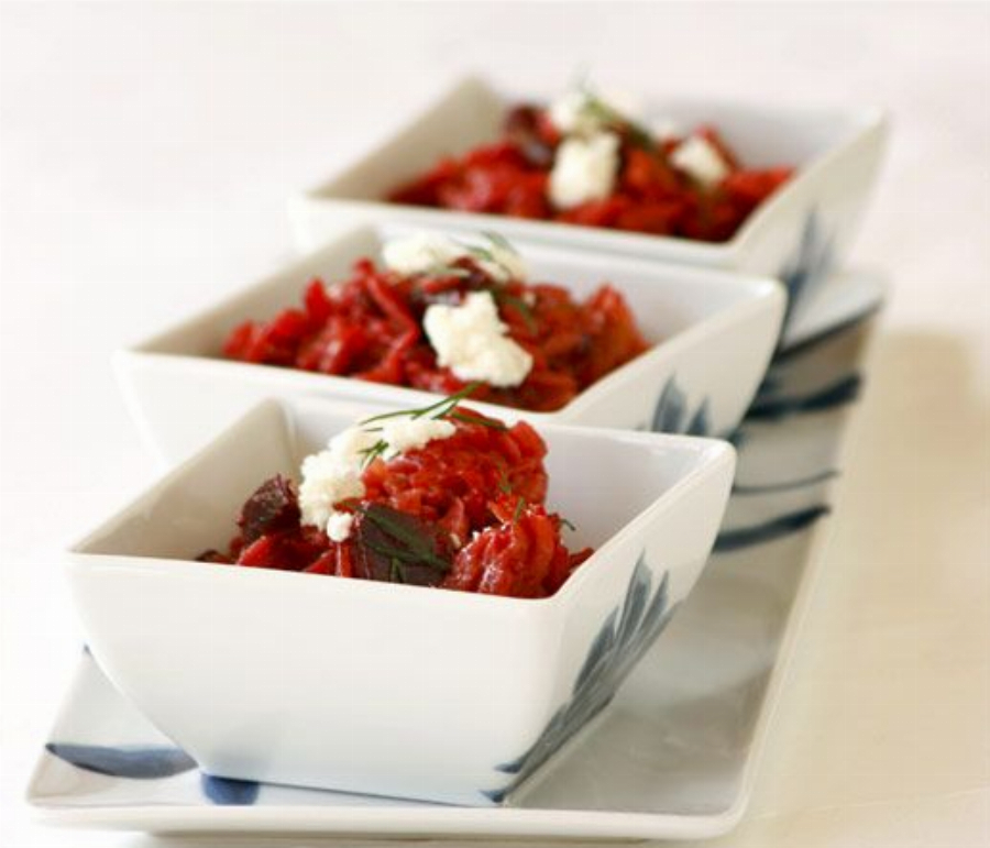 Rosemary Roasted Beet Risotto with Ricotta Salata Cheese