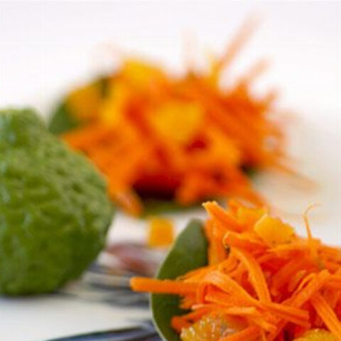 Dried Apricot and Carrot Salad on Betel Leaves